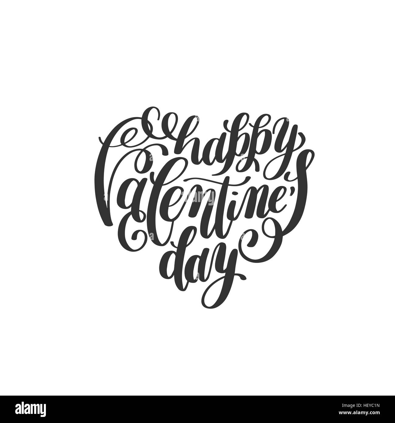 happy valentines day handwritten lettering holiday design on hea Stock ...