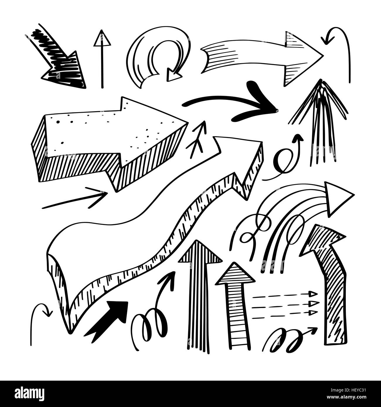 set of hand drawing isolated arrows collection on white backgrou Stock ...