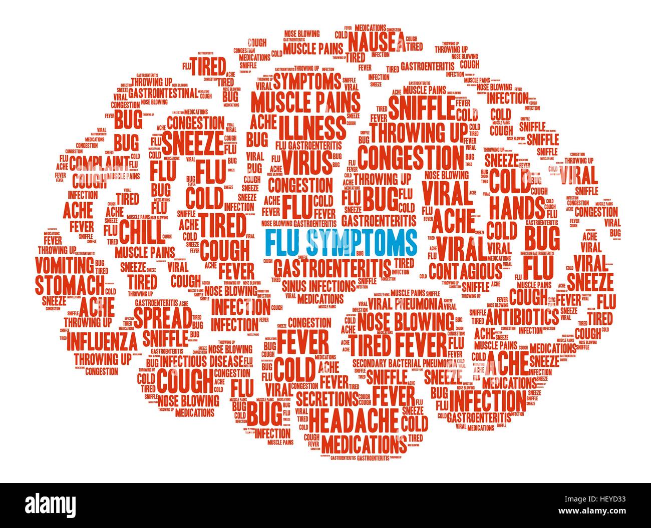 Flu Symptoms Brain word cloud on a white background. Stock Vector