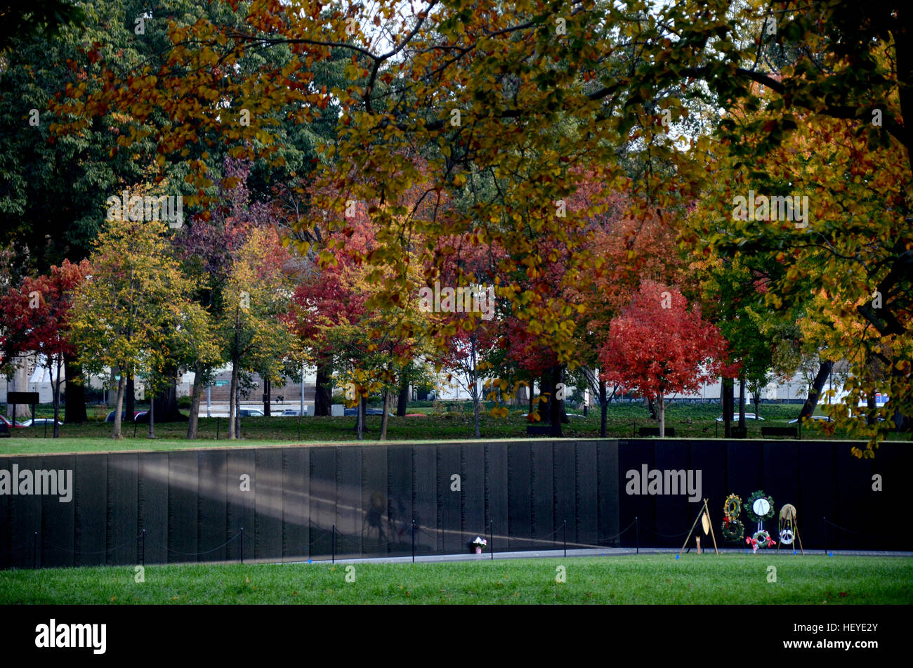 Early morning at the Wall of the Vietnam Veterans Memorial in Washington, DC. Stock Photo