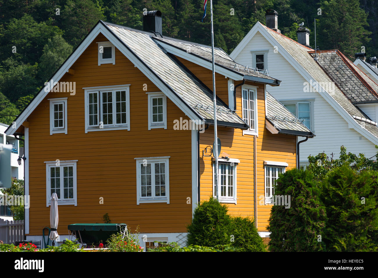 Traditional wooden houses in Olden, Norway Stock Photo Alamy