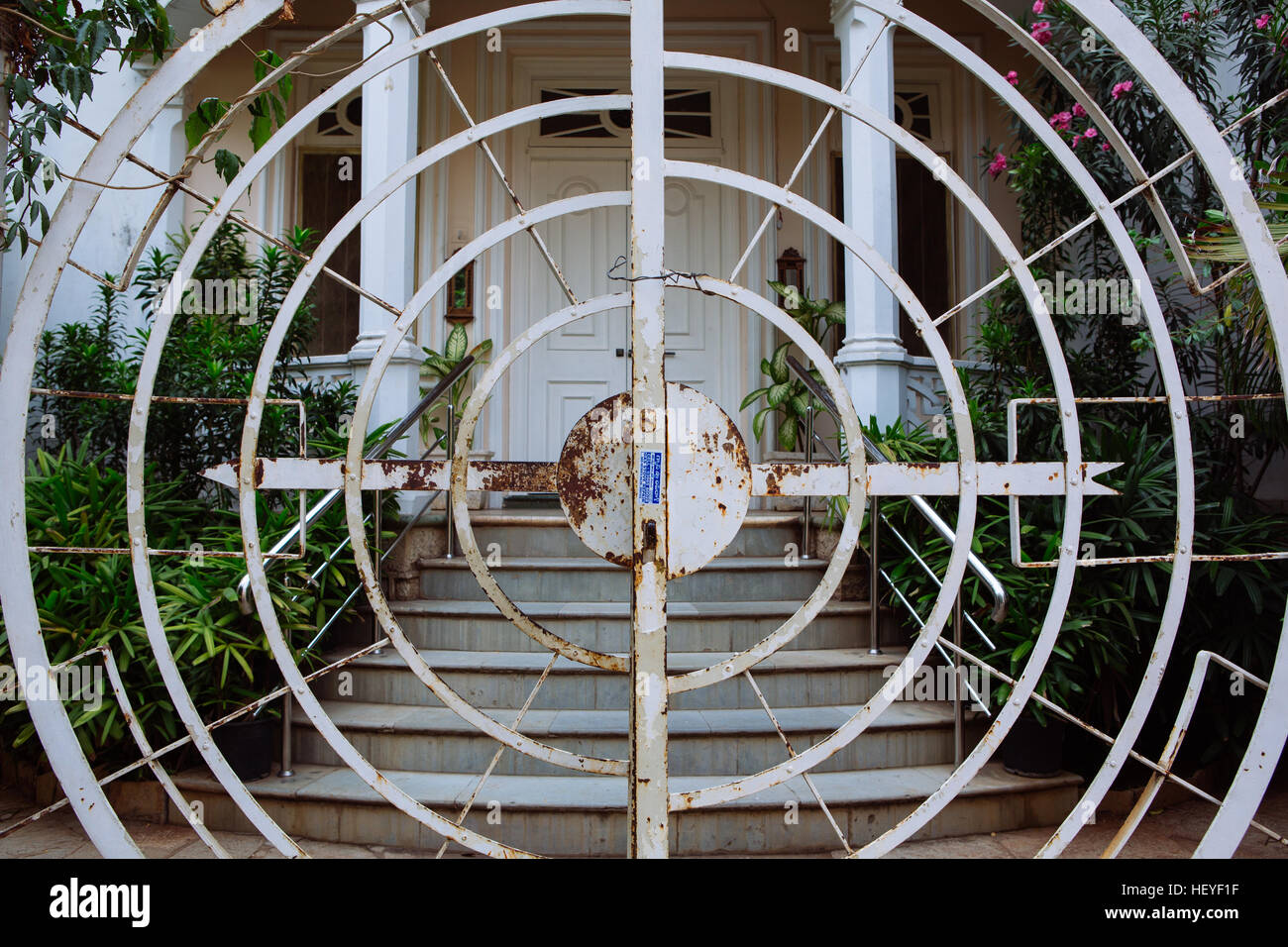 circular shaped wrought iron gate in Hyderabad,India Stock Photo