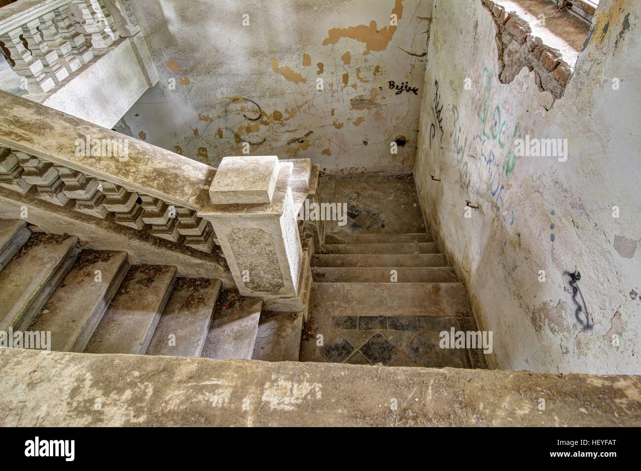 Detail of the staircase in the ruins of an ancient castle Stock Photo