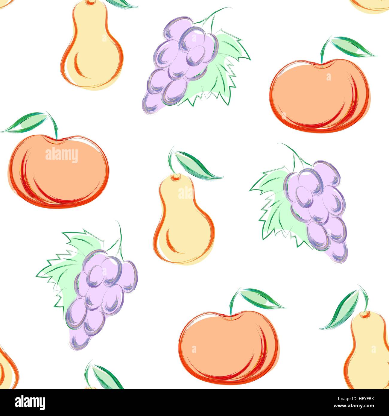 seamless pattern with fruits in hand drawn style - vector illustration ...