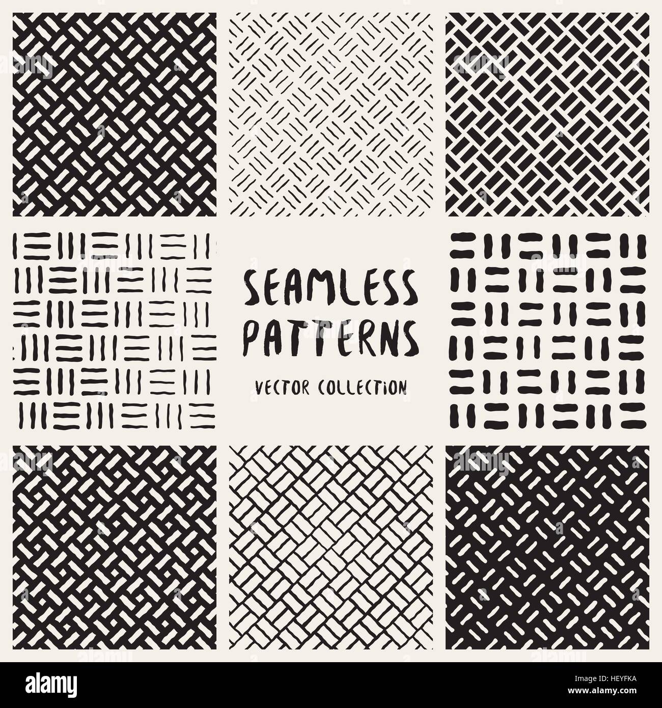 Set of Eight Seamless Black and White Hand Drawn Diagonal Lines ...