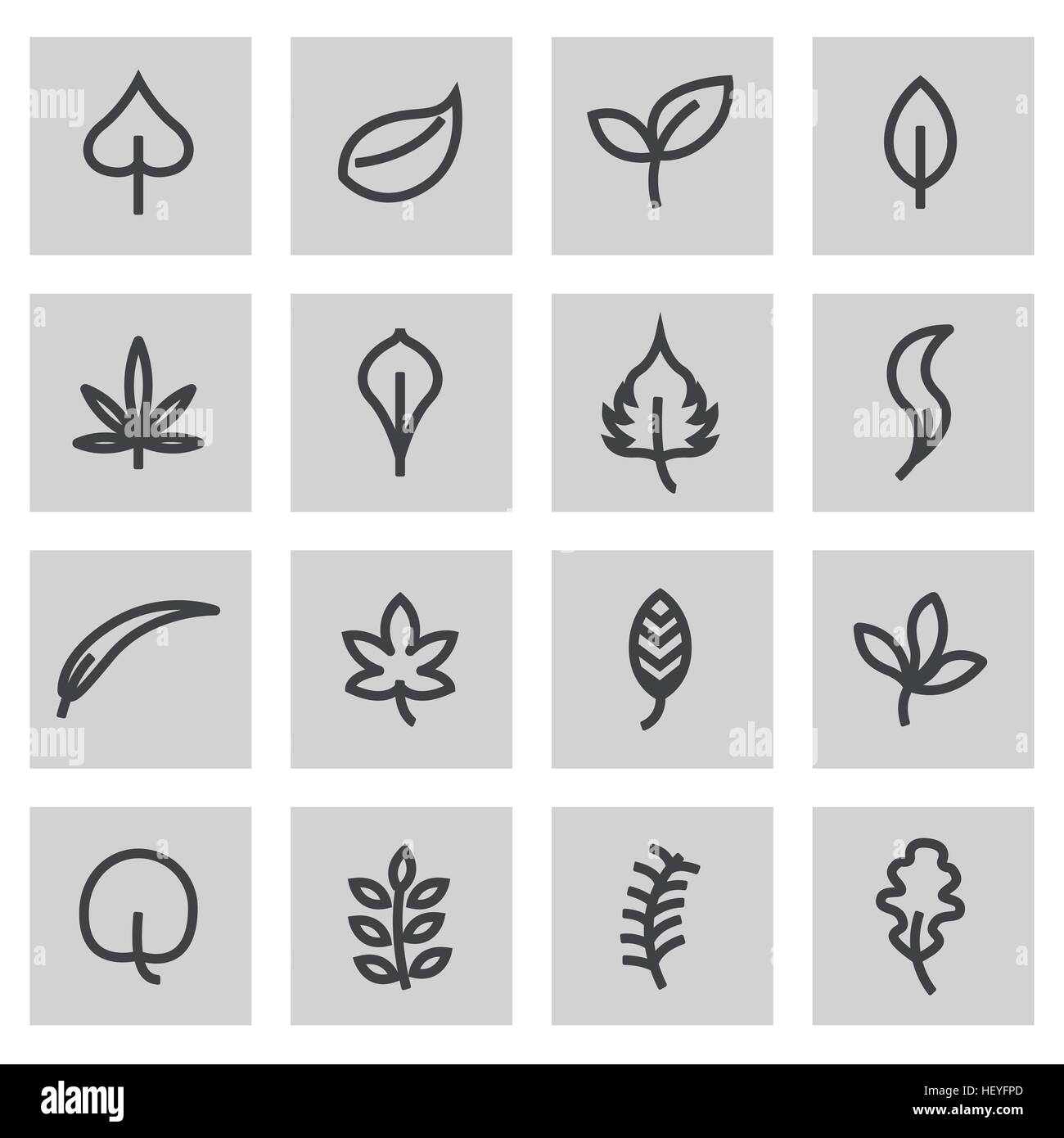 Vector line leaf icons set on grey background Stock Vector Image & Art ...