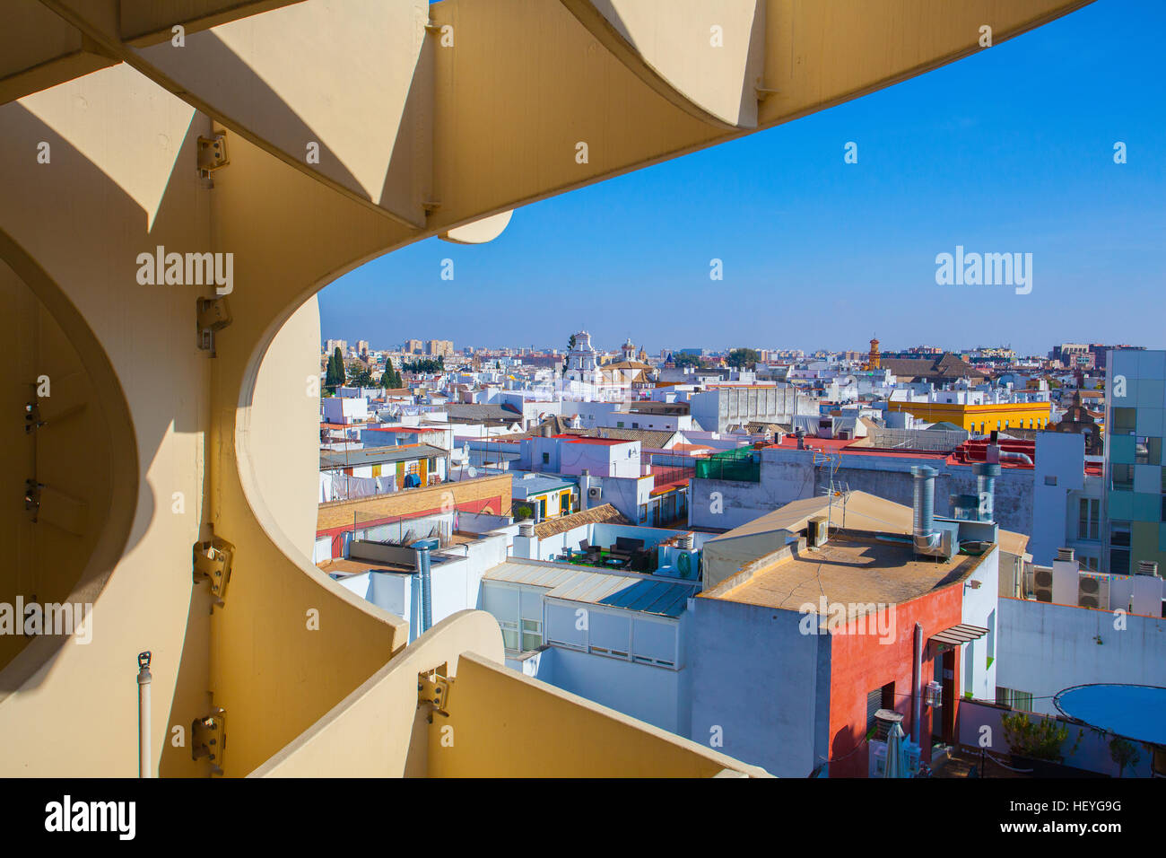 Seville, Spain - November 19,2016:View from  Metropol Parasol is the modern architecture on Plaza de la Encarnacion. Stock Photo