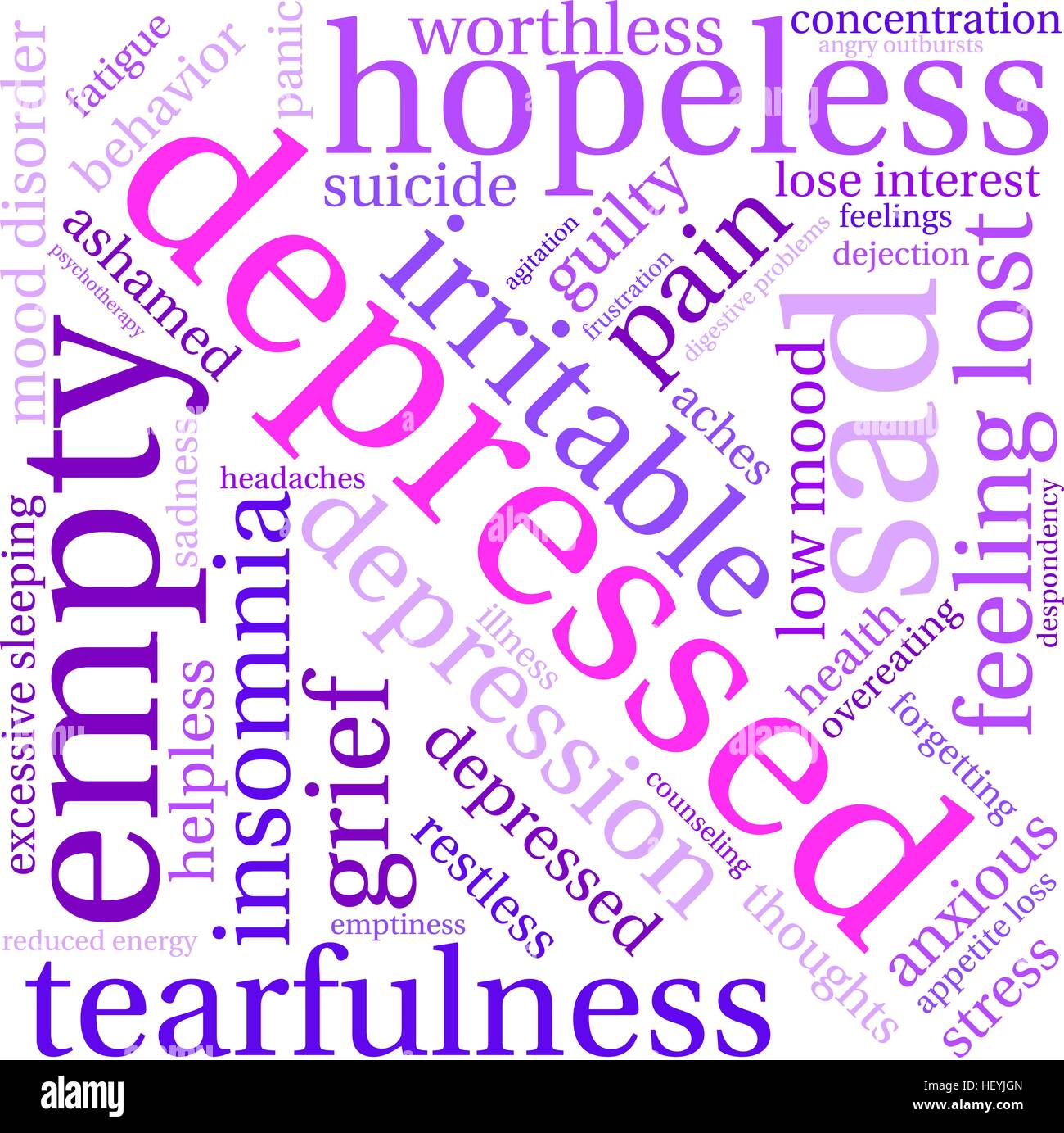 Depressed word cloud on a white background. Stock Vector