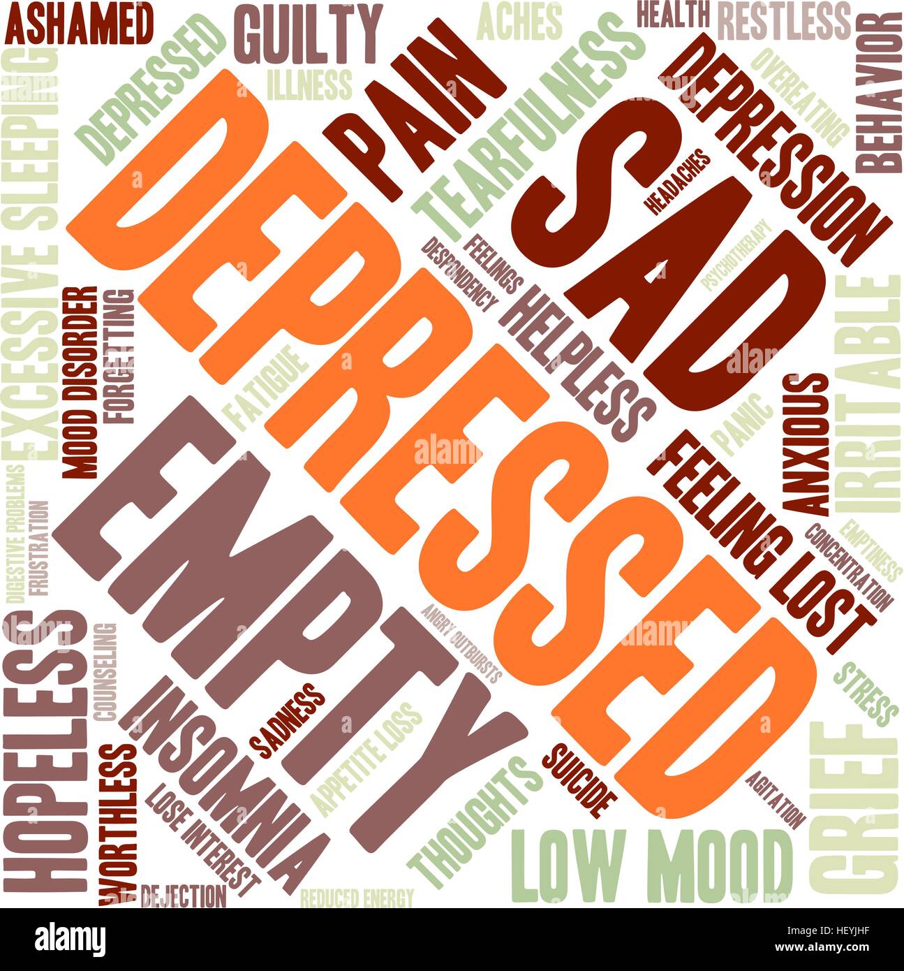 Depressed word cloud on a white background. Stock Vector