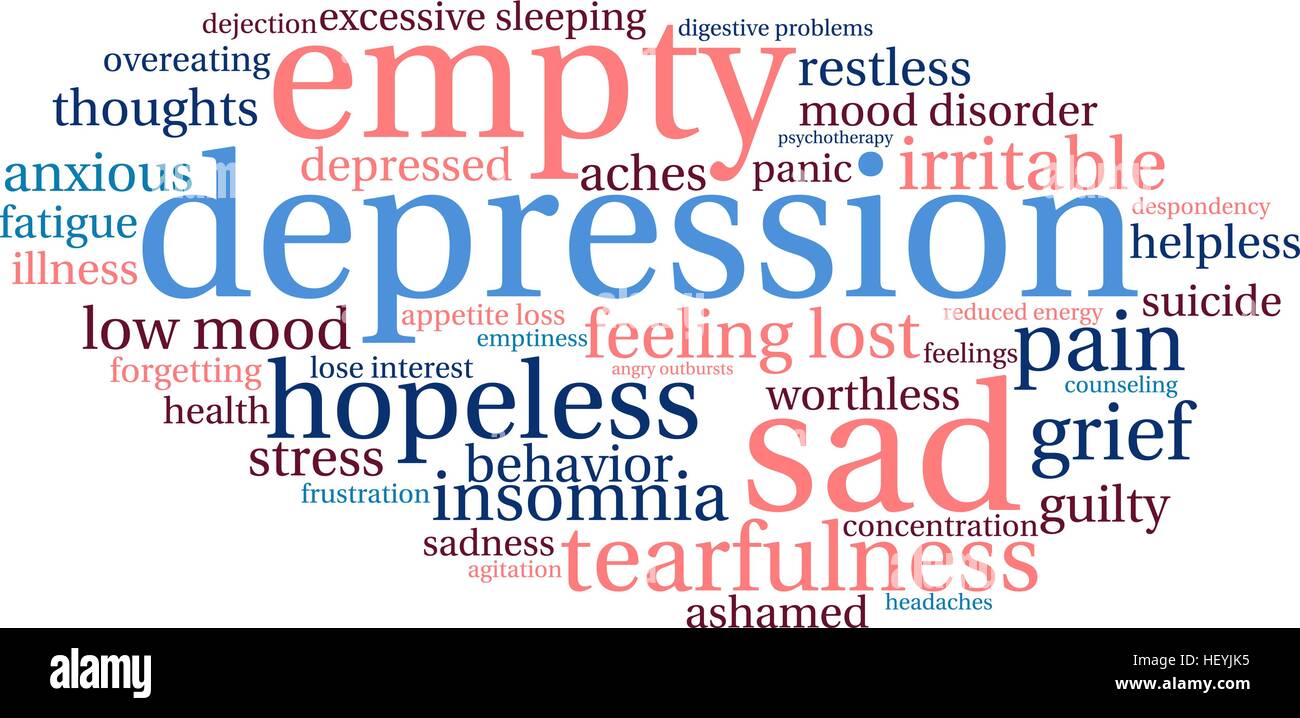 Depression word cloud on a white background. Stock Vector