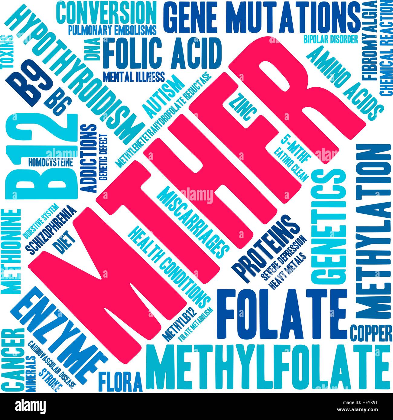 MTHFR word cloud on a white background. Stock Vector