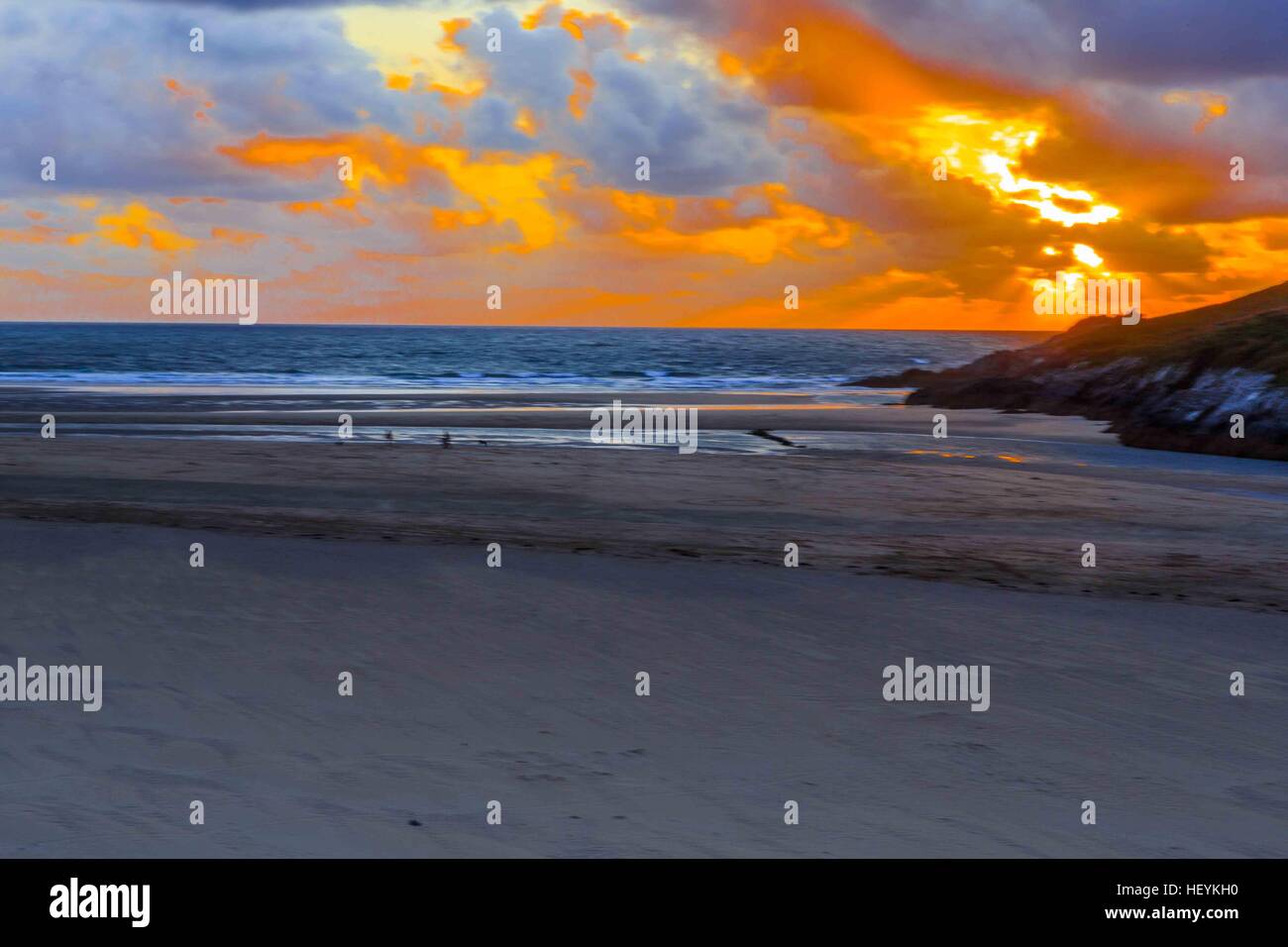 a river estuary and beach on Crantock Beach in Newquay, Cornwall, UK Stock Photo