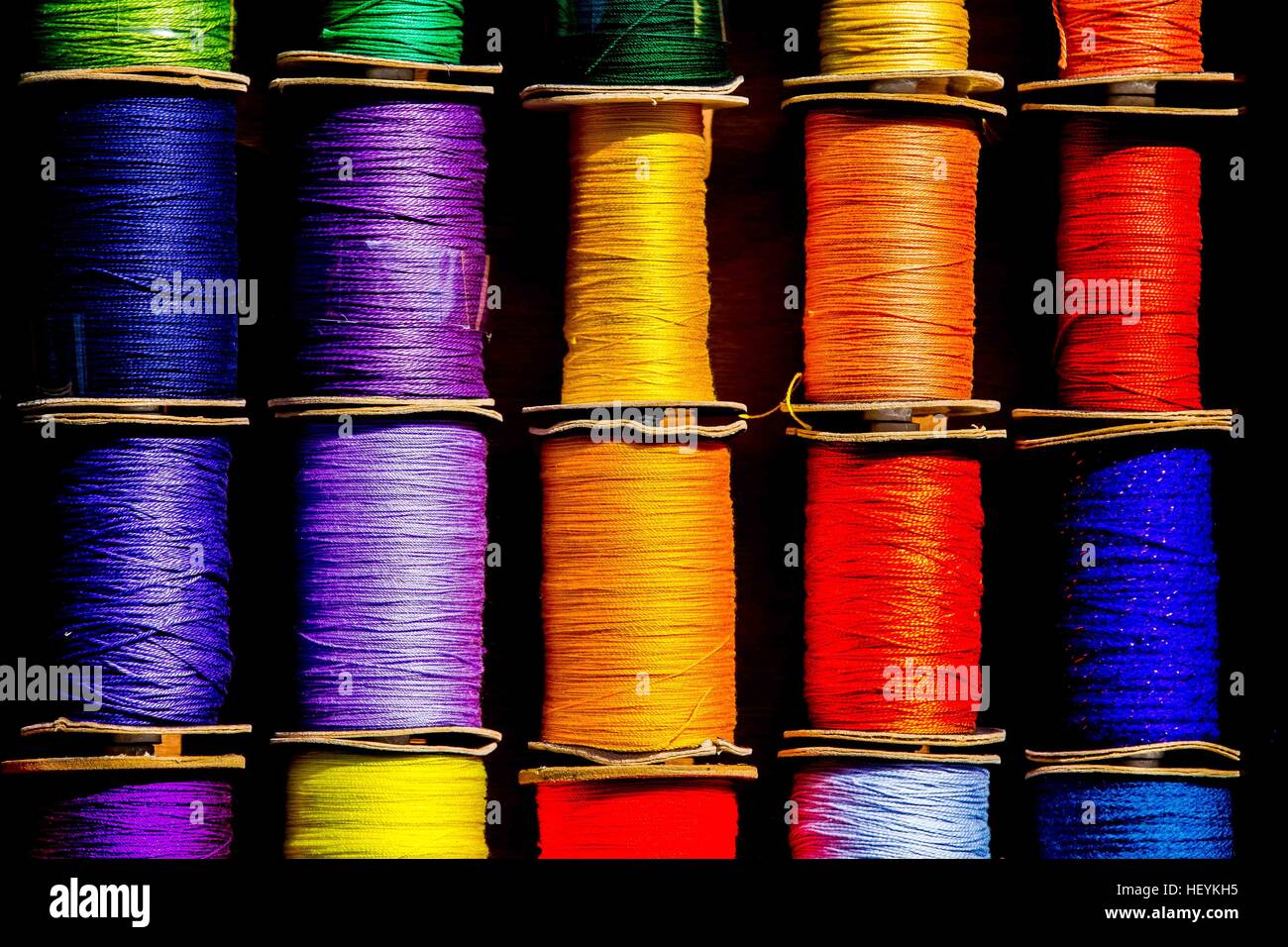 a colourful show of cotton reels Stock Photo