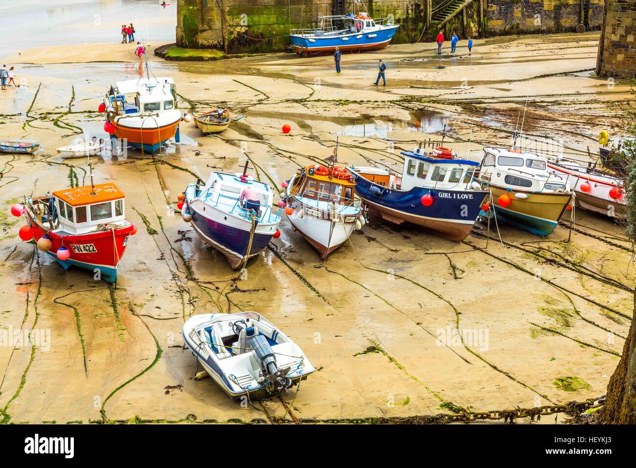 Boats in the picturesque harbour of Newquay in Cornwall, UK Stock Photo
