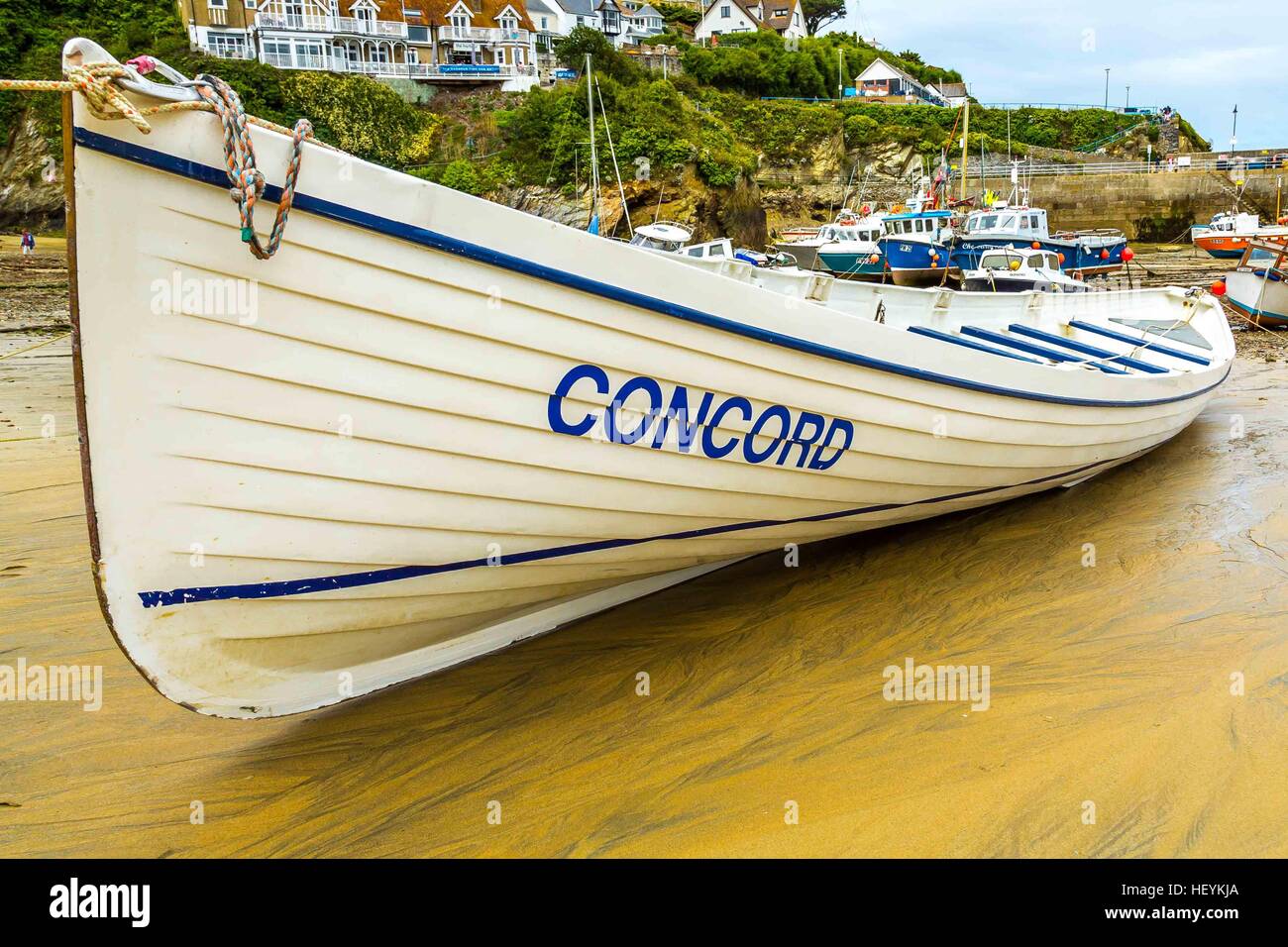 Boats in the picturesque harbour of Newquay in Cornwall, UK Stock Photo