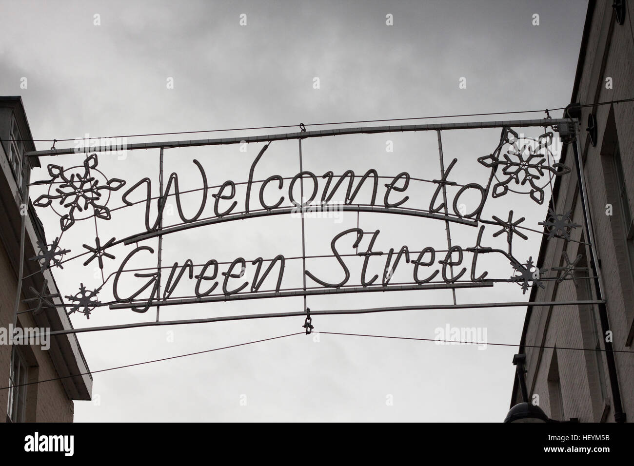Welcome to green street, cambridge, 24/12/16 Stock Photo
