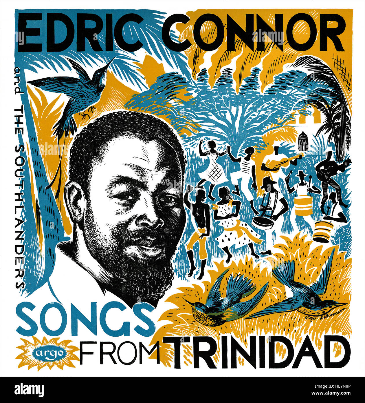 UK record album cover of Songs From Trinidad by Edric Connor and the Southlanders on the Argo label from 1955, illustrated by Olga Lehmann Stock Photo