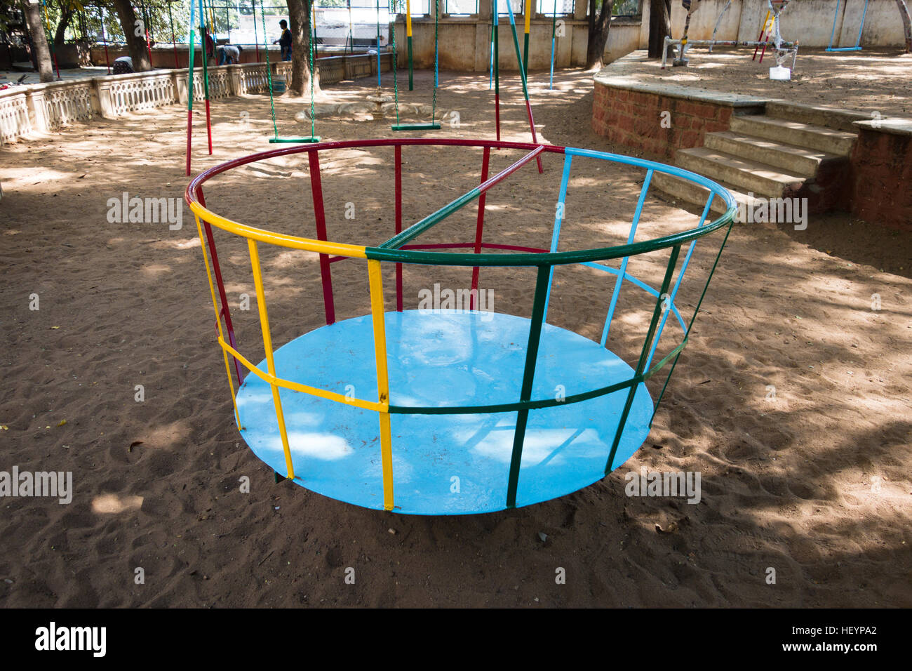 multi-colored childrens play area equipment Stock Photo