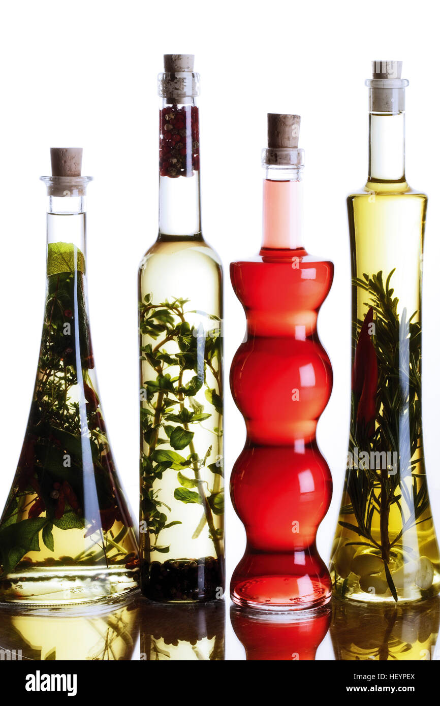 Various bottles of oil and vinegar Stock Photo Alamy