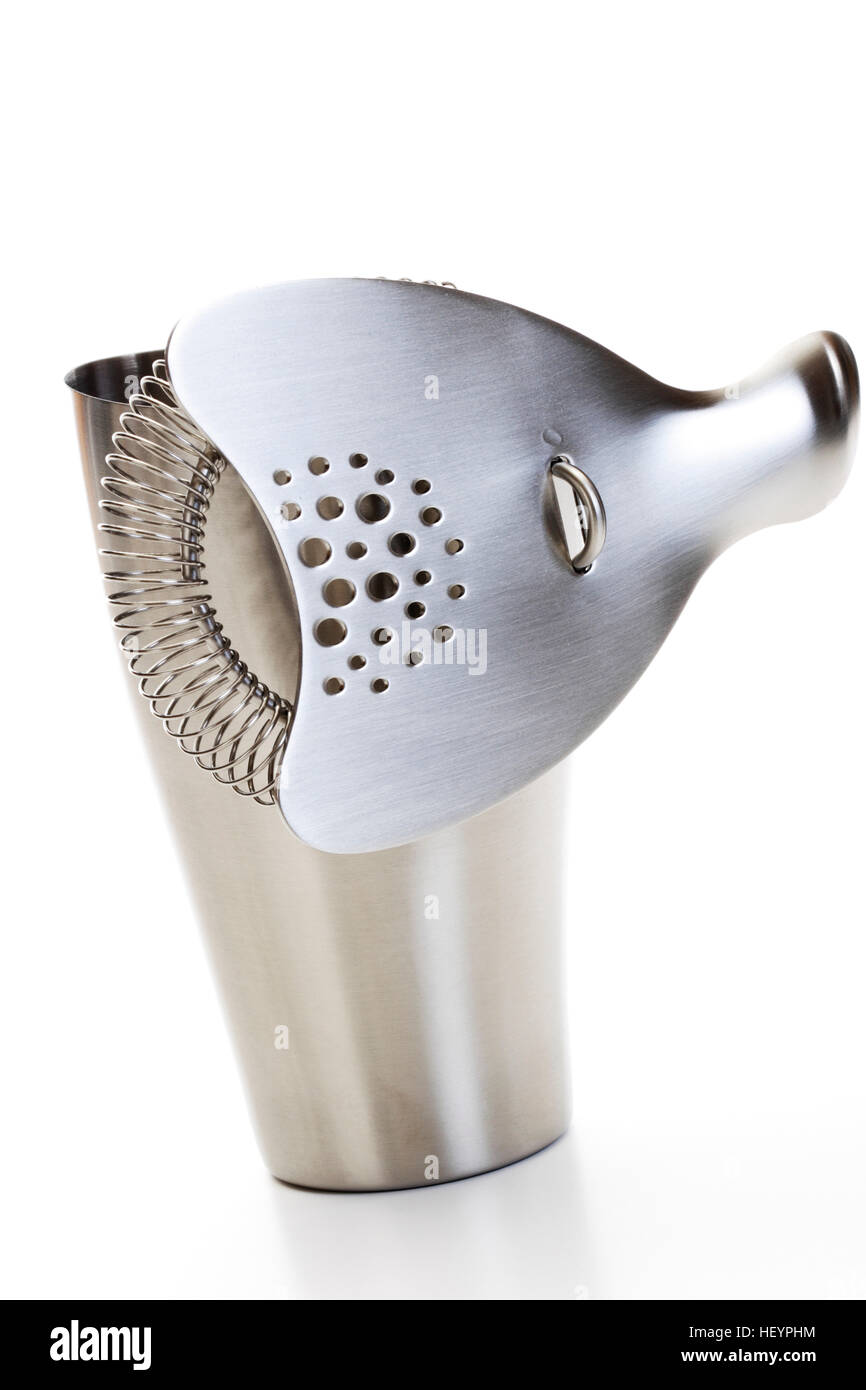 Stainless steel cocktail shaker and strainer Stock Photo Alamy