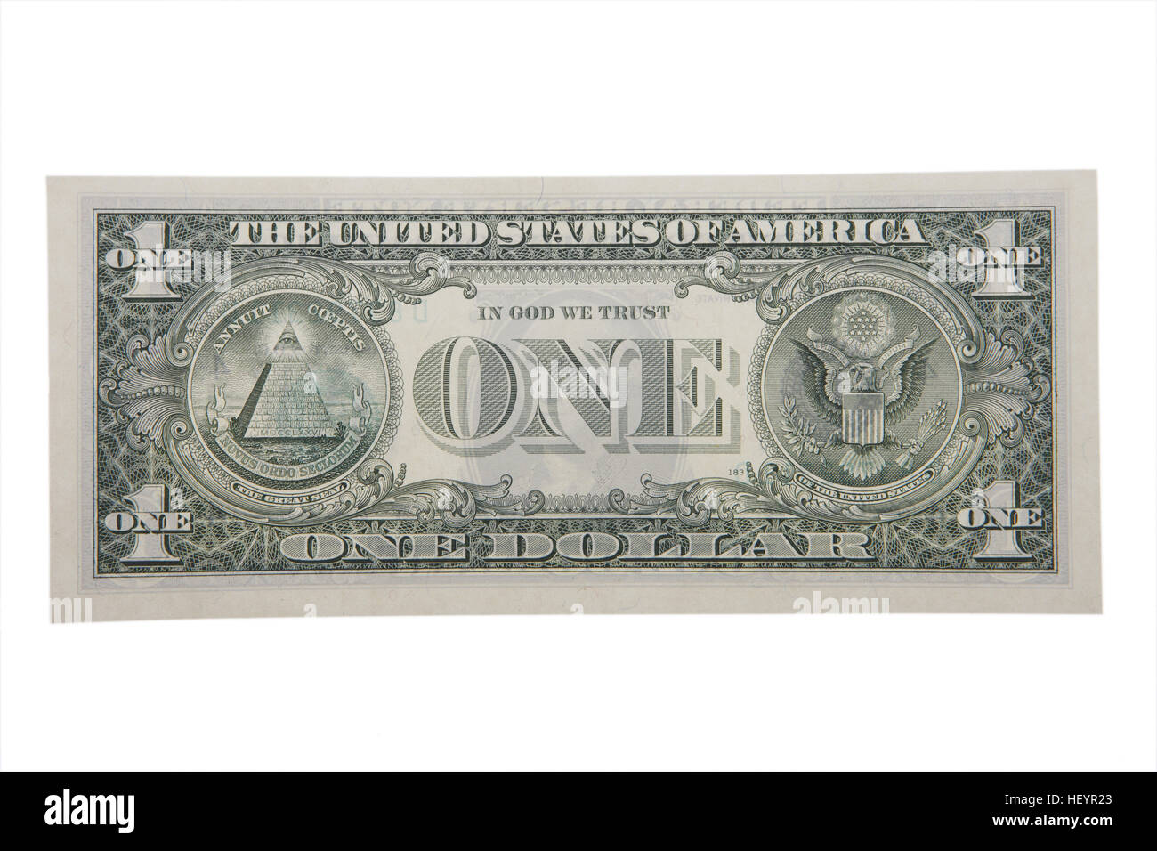 Back side of US one dollar bill Stock Photo