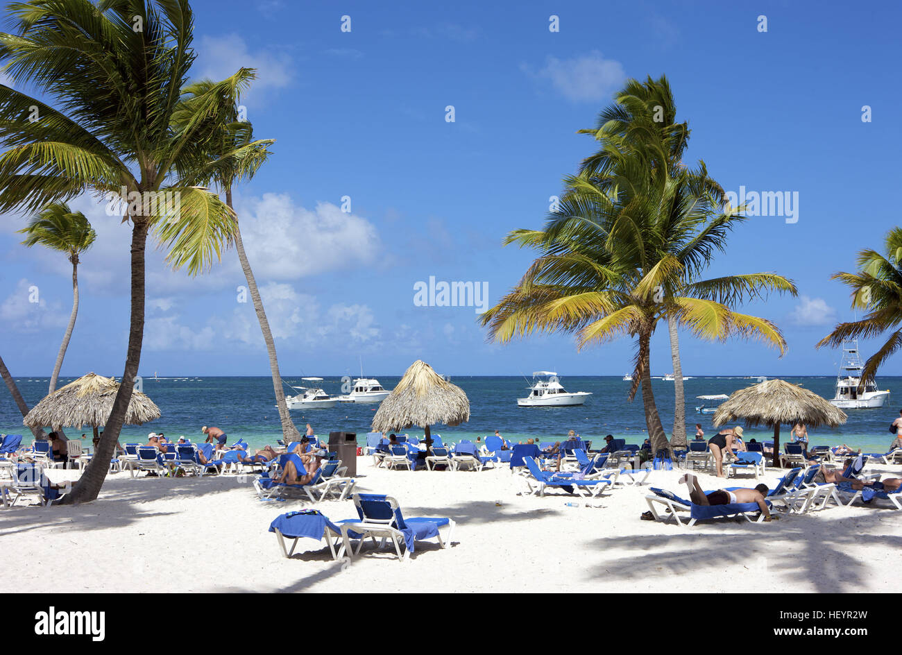 Tourists at the beach, Punta Cana, Dominican Republic, Caribbean Stock Photo