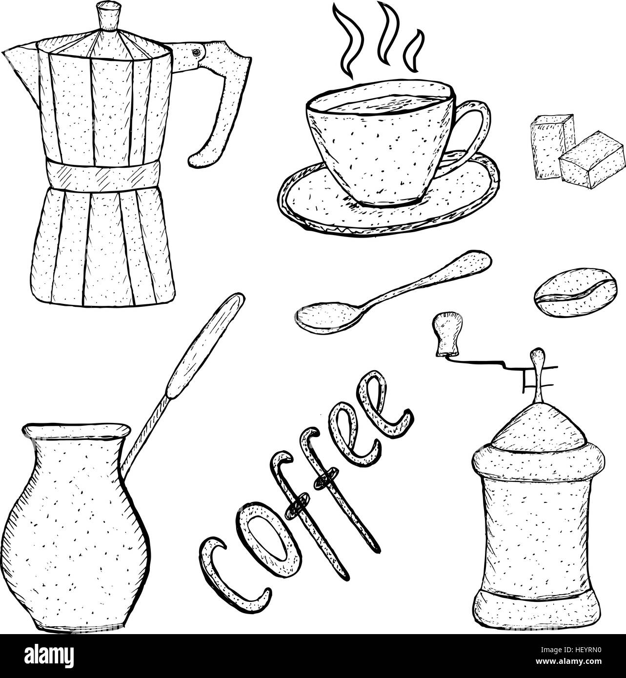 Collection of coffee sketch tool, hand drawing, vintage style. vector illustration; Stock Vector