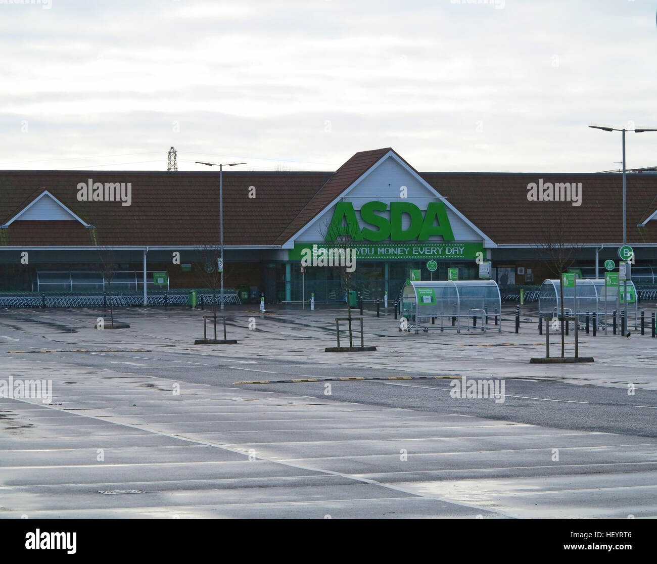 Empty Asda supermarket car park in winter Stock Photo Alamy