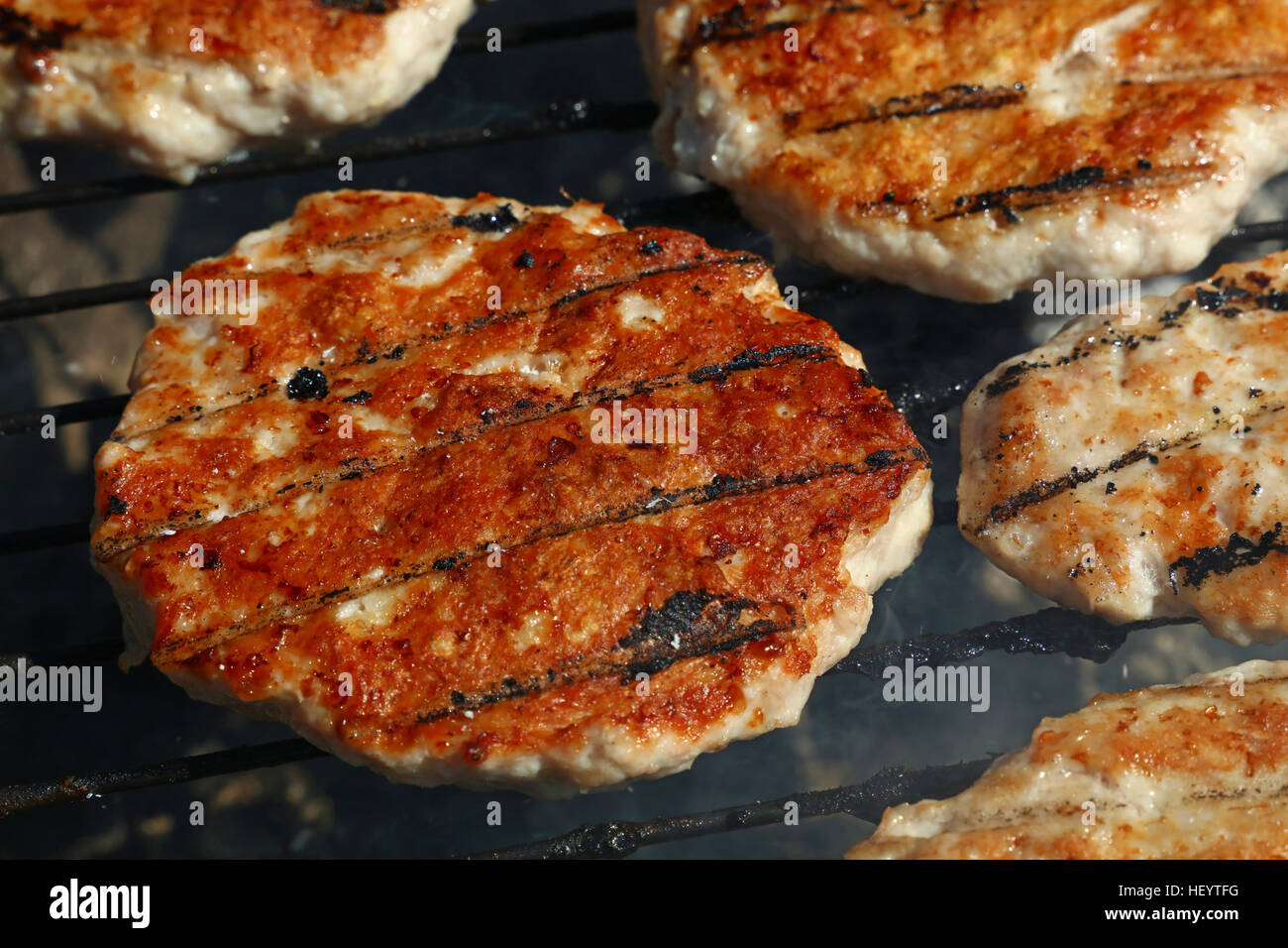 Chicken or turkey poultry meat barbecue grilled burgers for hamburger