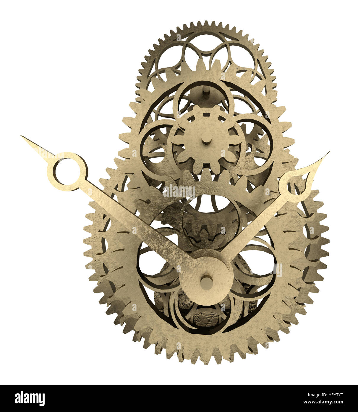 antique brass clock mechanism isolated on white 3d rendering Stock