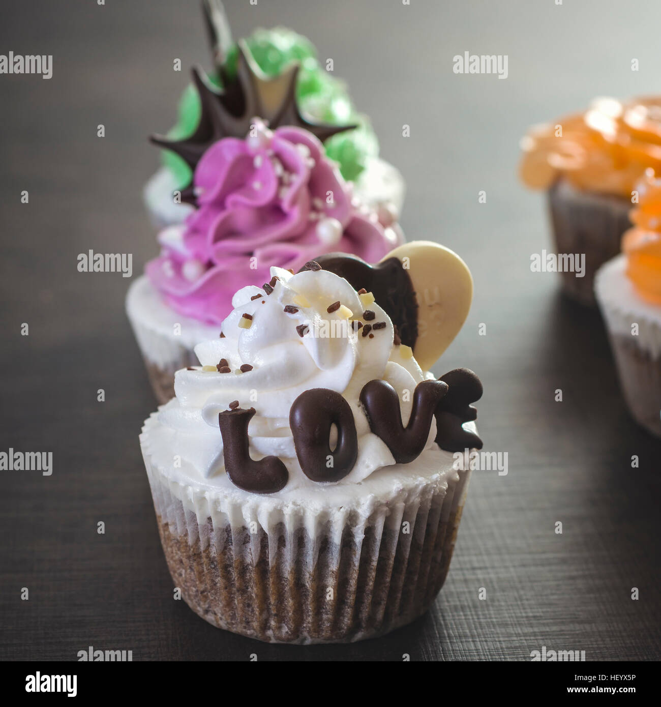 Valentine cupcakes in close up. Stock Photo