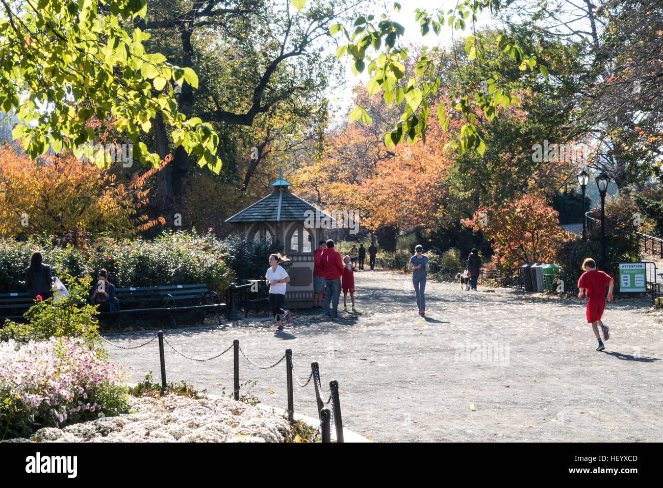 The Bridle Path in Central Park is accessible through Engineers' Gate, New York City, USA Stock