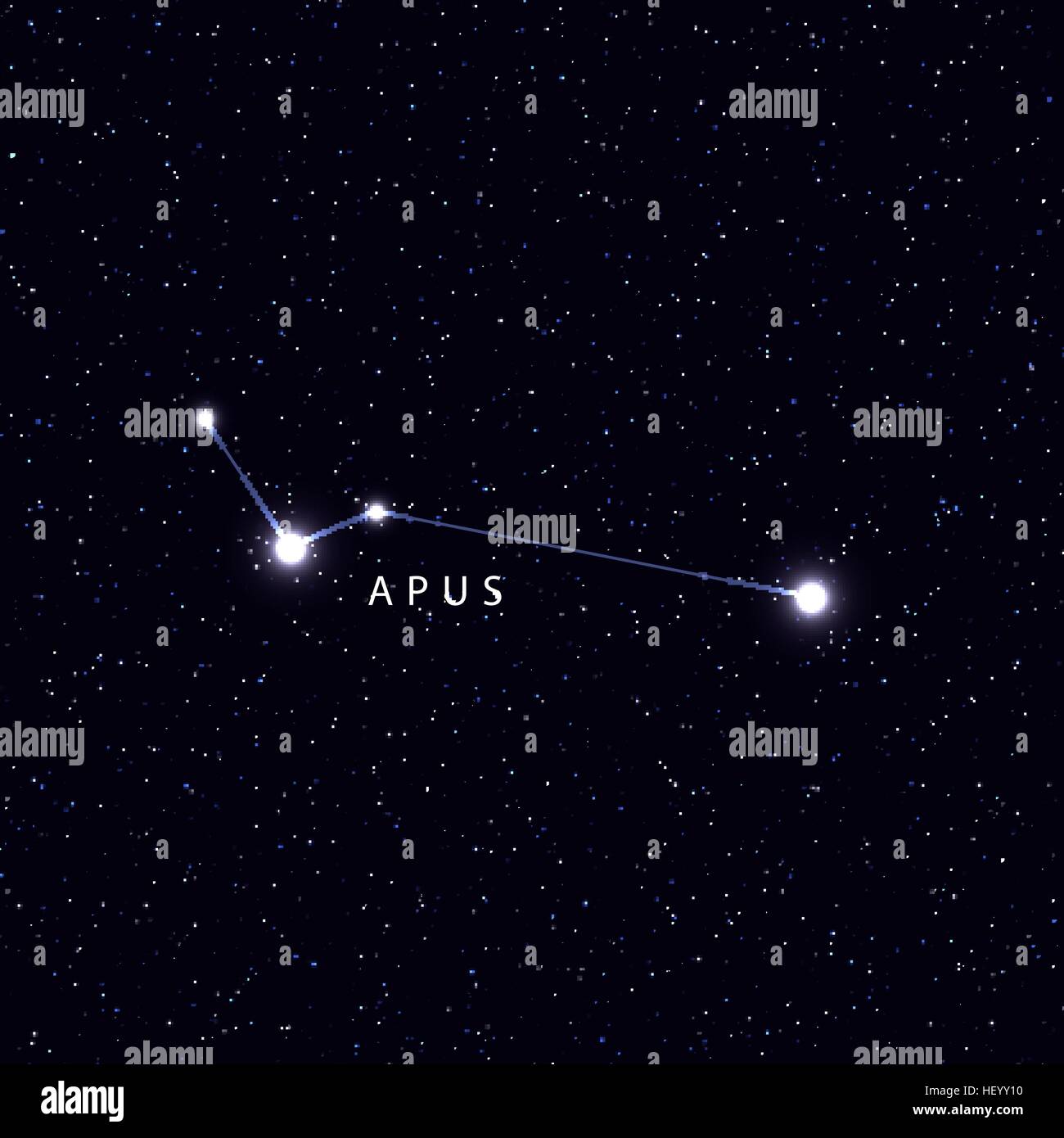 Sky Map with the name of the stars and constellations. Astronomical symbol constellation Apus Stock Vector