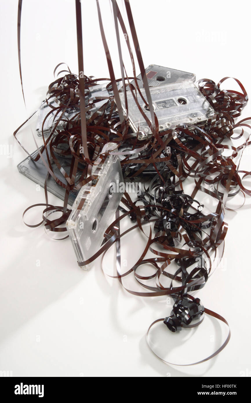 Old audio cassette tapes, chewedup tape, tape jam Stock Photo Alamy