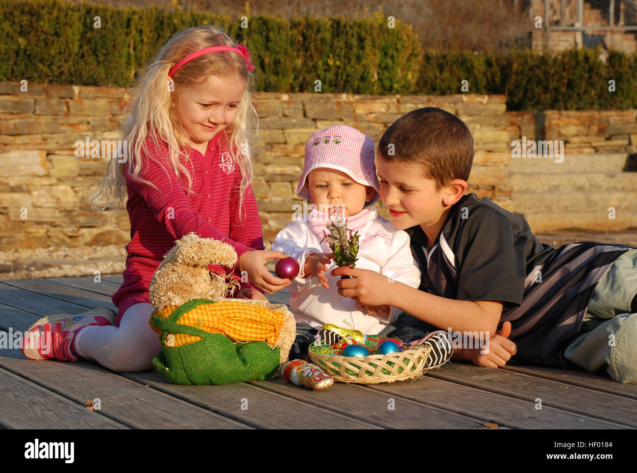 Children and an Easter nest Stock Photo