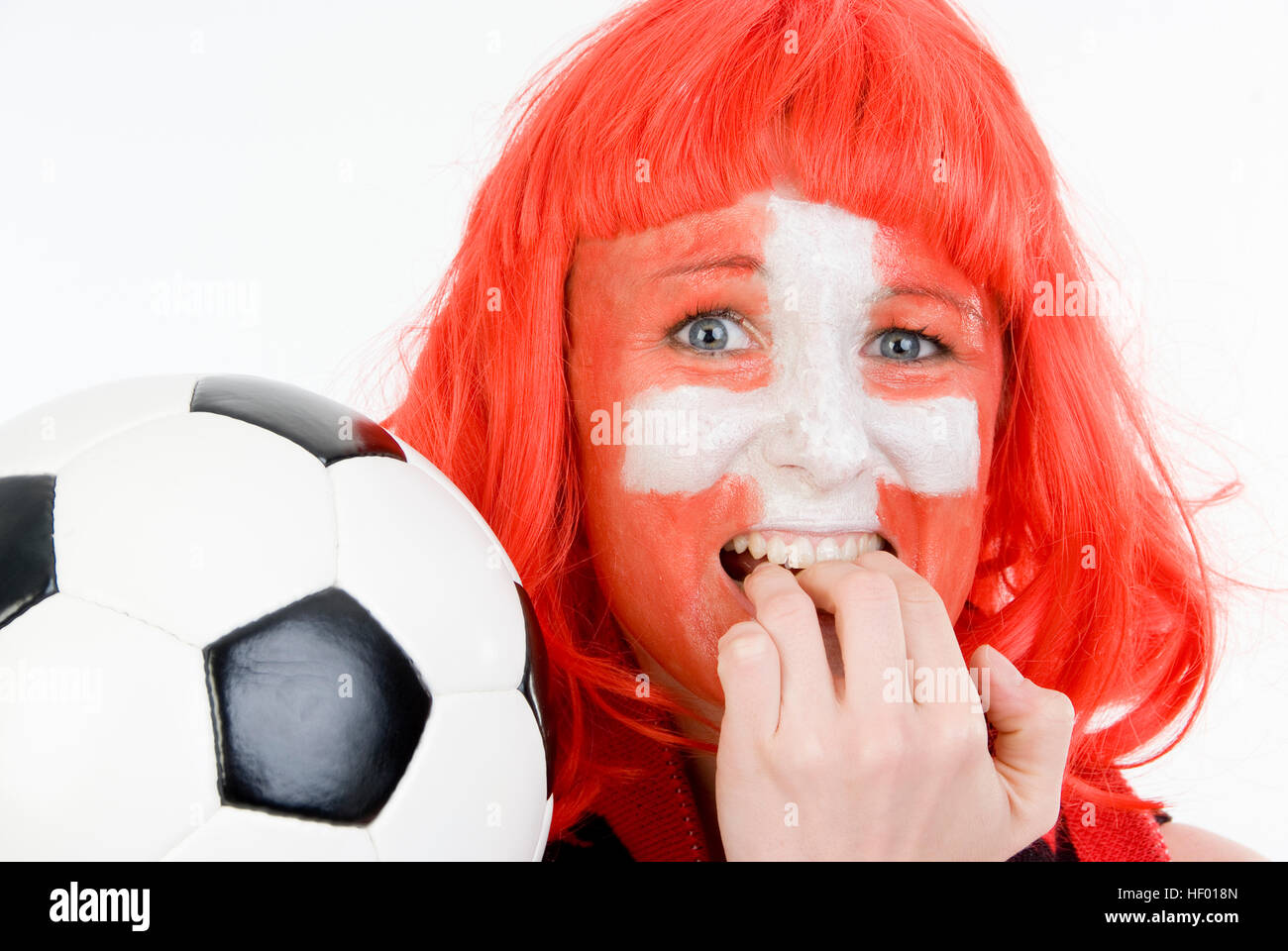Female football supporter, Switzerland fan Stock Photo