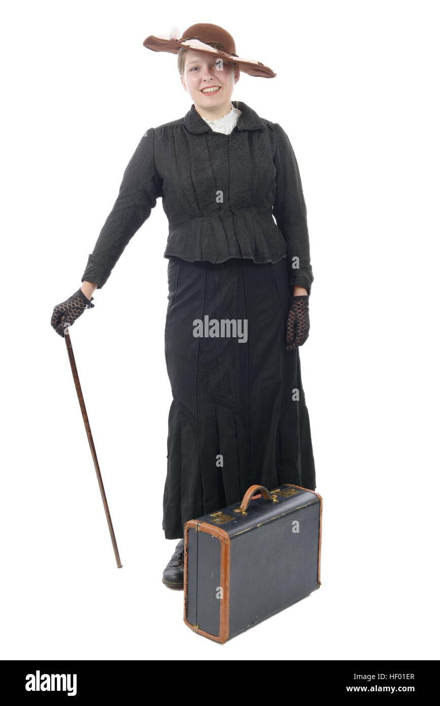 young smiling woman in vintage costume 1900s Stock Photo Alamy