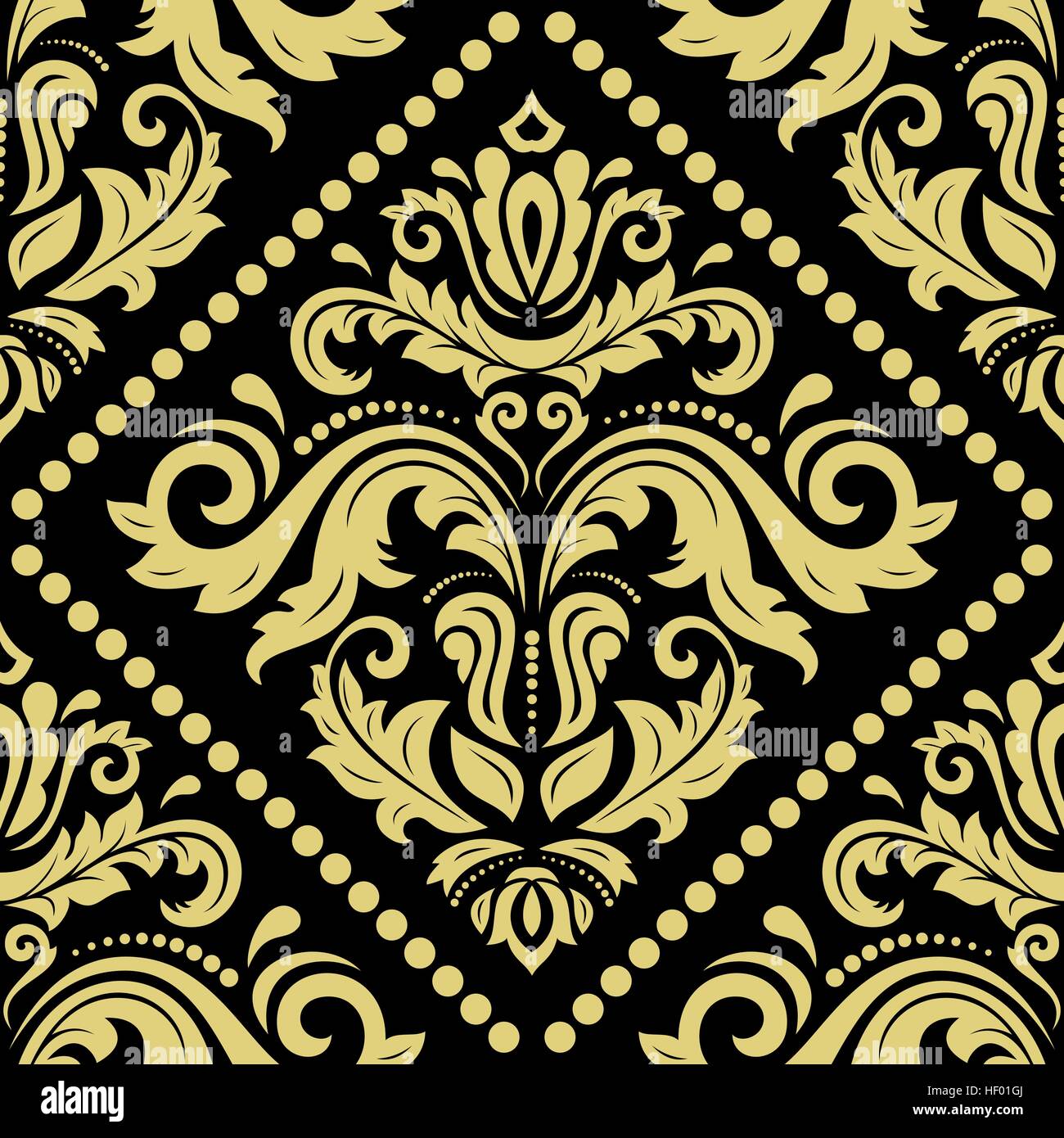 Black and gold damask pattern Stock Vector Images - Alamy