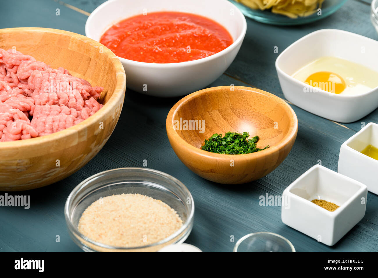 Arrange Ingredients Arranging Food Ingredients On Table For Harissa Turkey Meatballs And ...