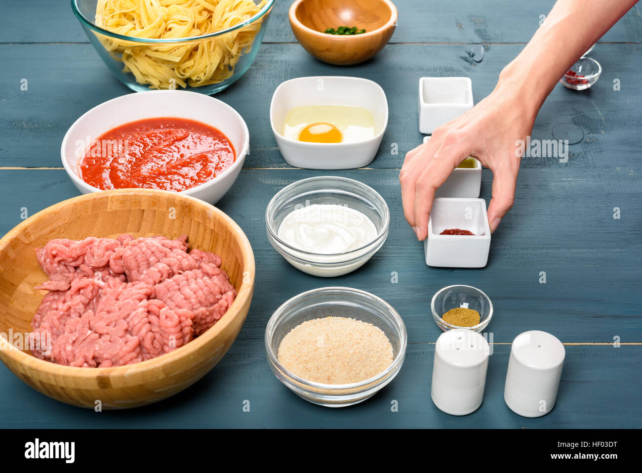 Arrange Ingredients Arranging Food Ingredients On Table For Harissa Turkey Meatballs And ...