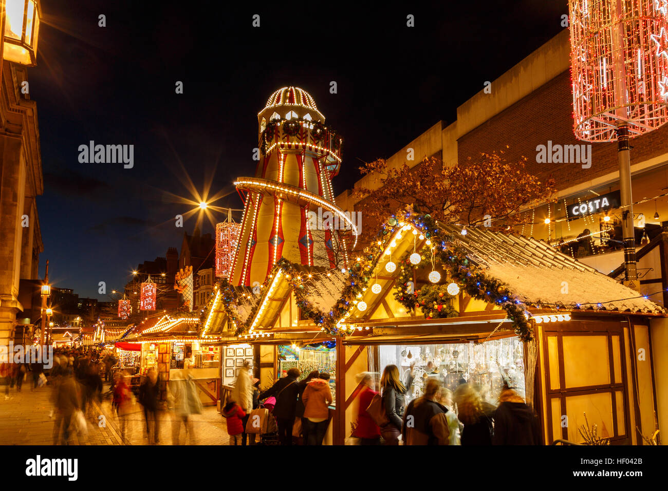 Nottingham Christmas Market And Helter Skelter At Night In Stock Photo Alamy