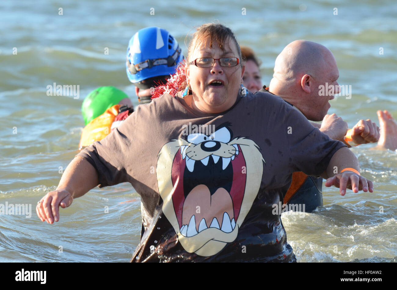 Boxing Day swim. Swimmers braved the cold waters of the Thames Estuary