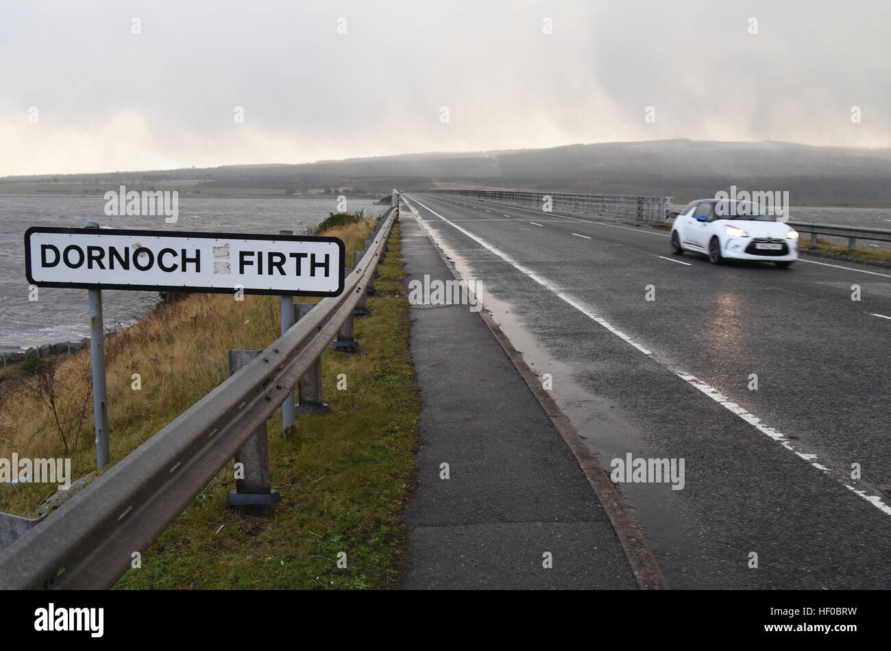 Dornoch Firth Bridge in stormy conditions, Scotland, UK. Stock Photo