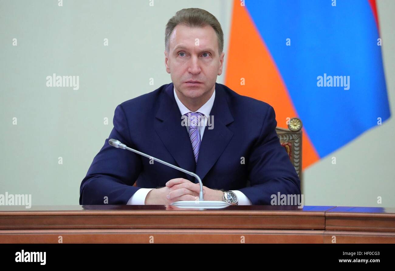 Russian First Deputy Prime Minister Igor Shuvalov during the Supreme Eurasian Economic Council meeting at the Constantine Palace December 26, 2016 in St. Petersburg, Russia. Stock Photo