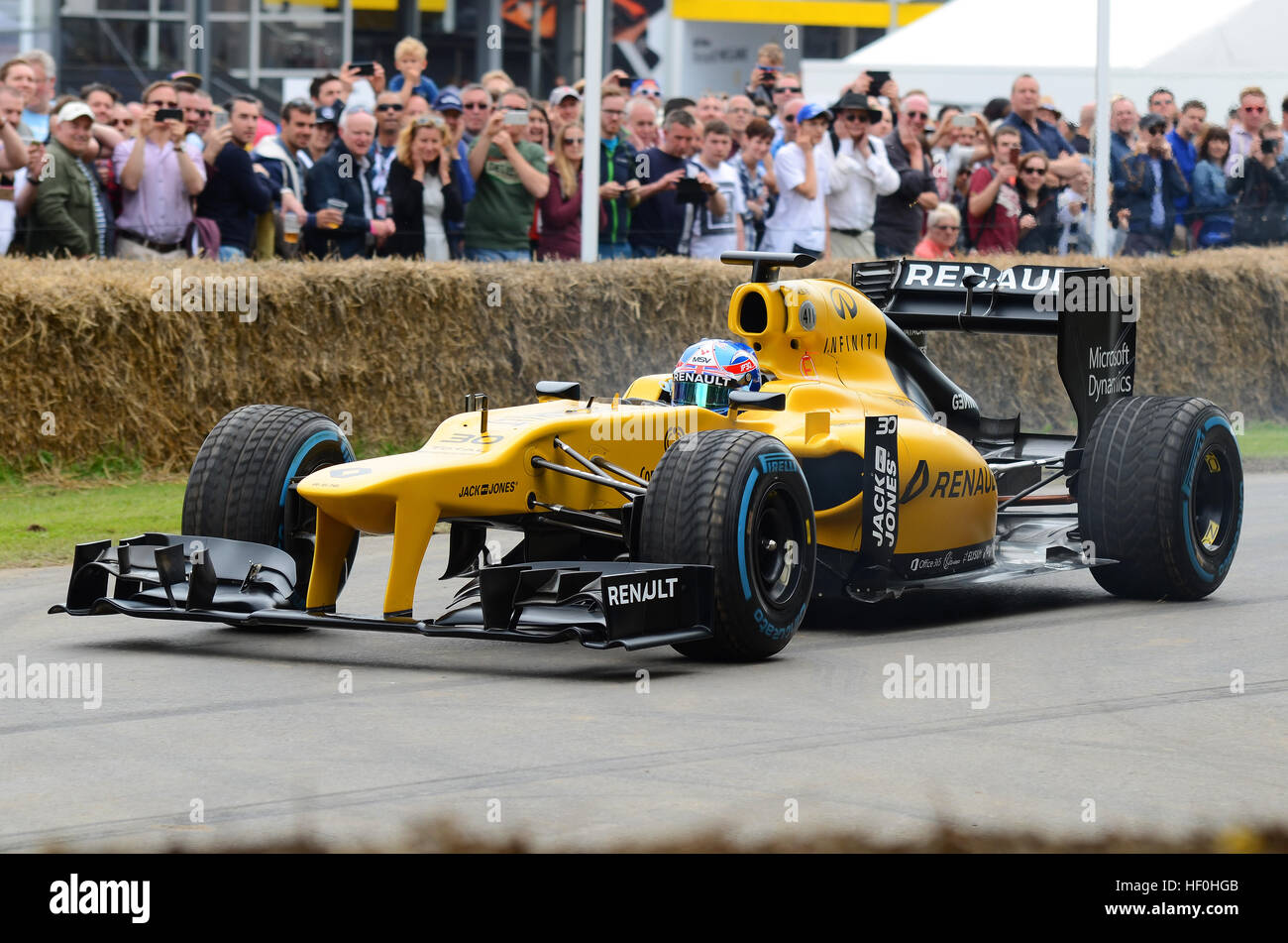 Renault Sport E20 Grand Prix car racing up the hill climb at the 2016 Goodwood Festival of Speed Stock Photo