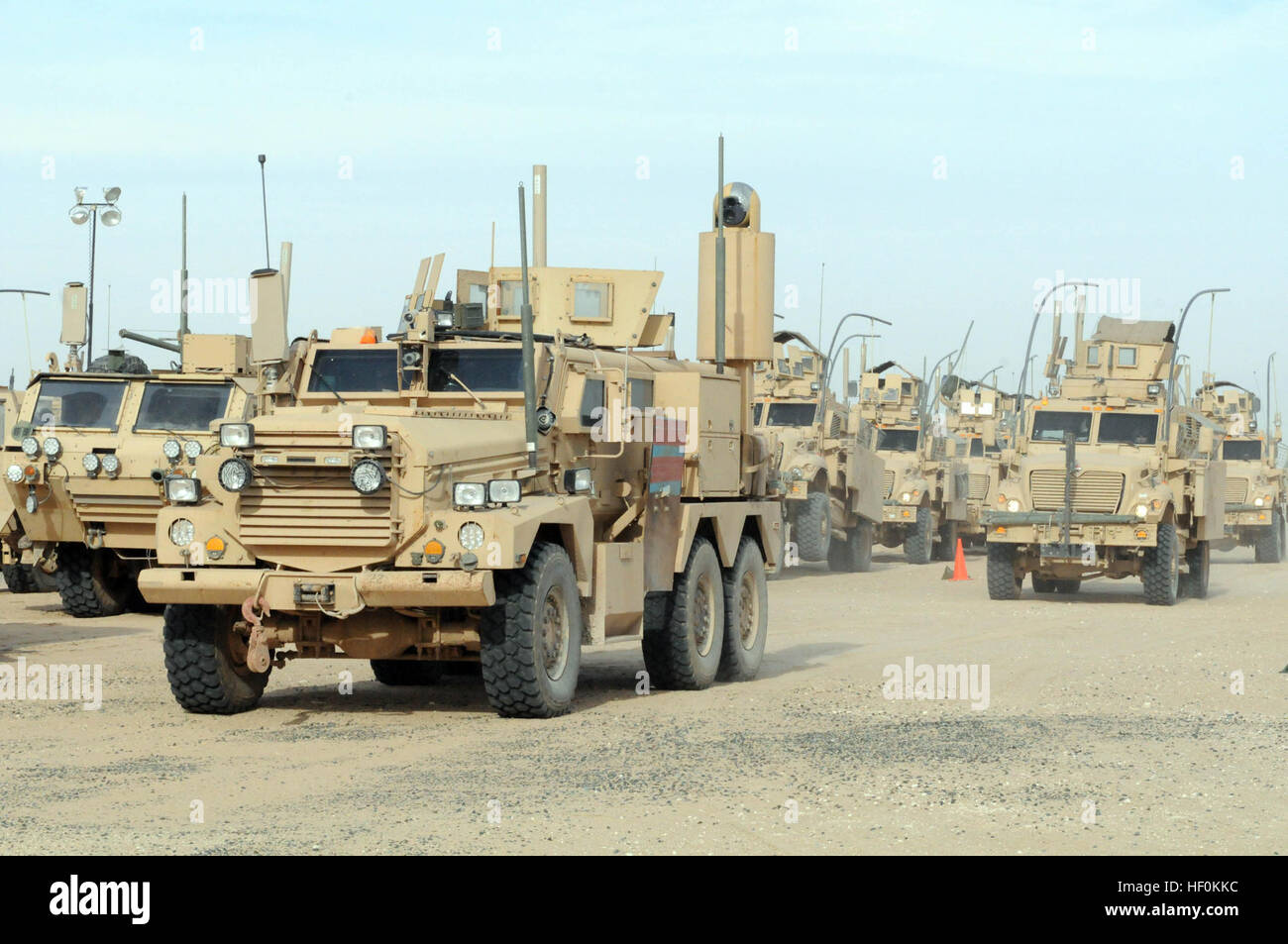 Vehicles from the 4-9 CAV arrive at Camp Virginia, Kuwait from Joint Base Balad, Iraq during the draw down. Flickr - DVIDSHUB - Retrograde (Image 1 of 4) Stock Photo