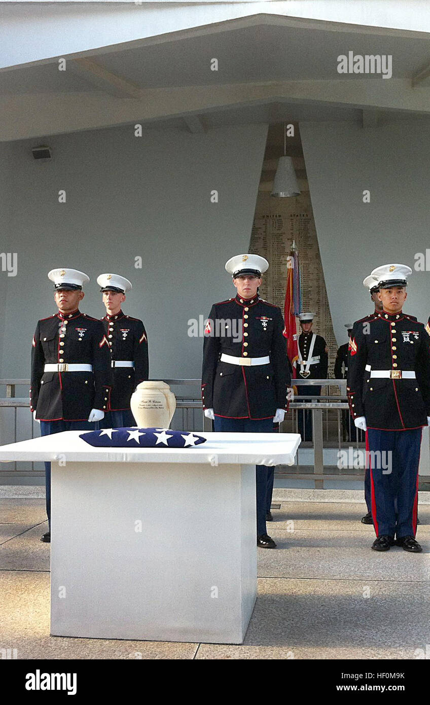 Marines with the 3rd Marine Regiment honor guard stand watch over the ...