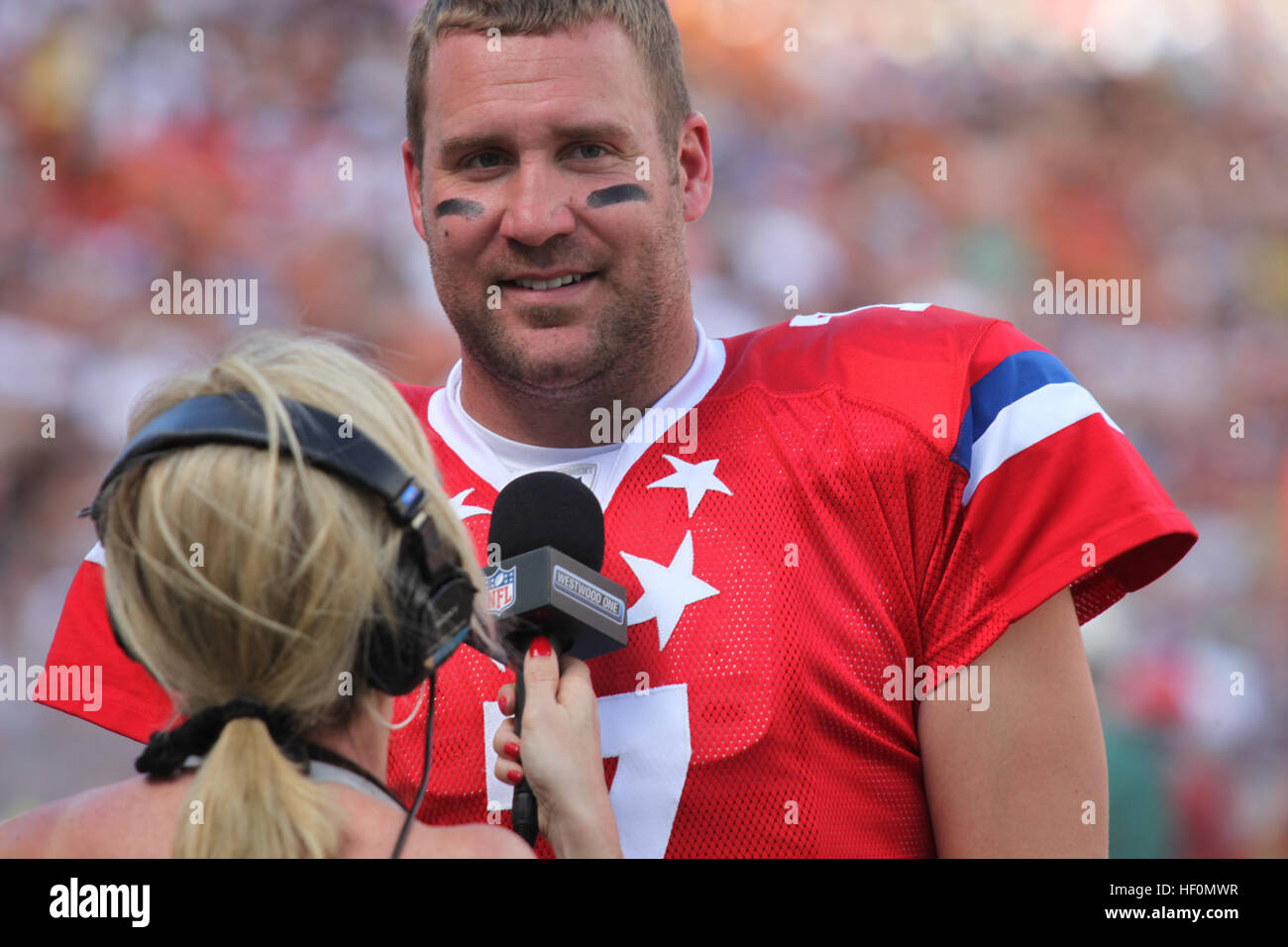 Pittsburgh Steelers quarterback Ben Roethlisberger is interviewed at the Aloha Stadium during the National Football League's 2012 Pro Bowl game in Honolulu, Hawaii, Jan. 29, 2012. Pro Bowl 2012 120129-M-DX861-089 Stock Photo