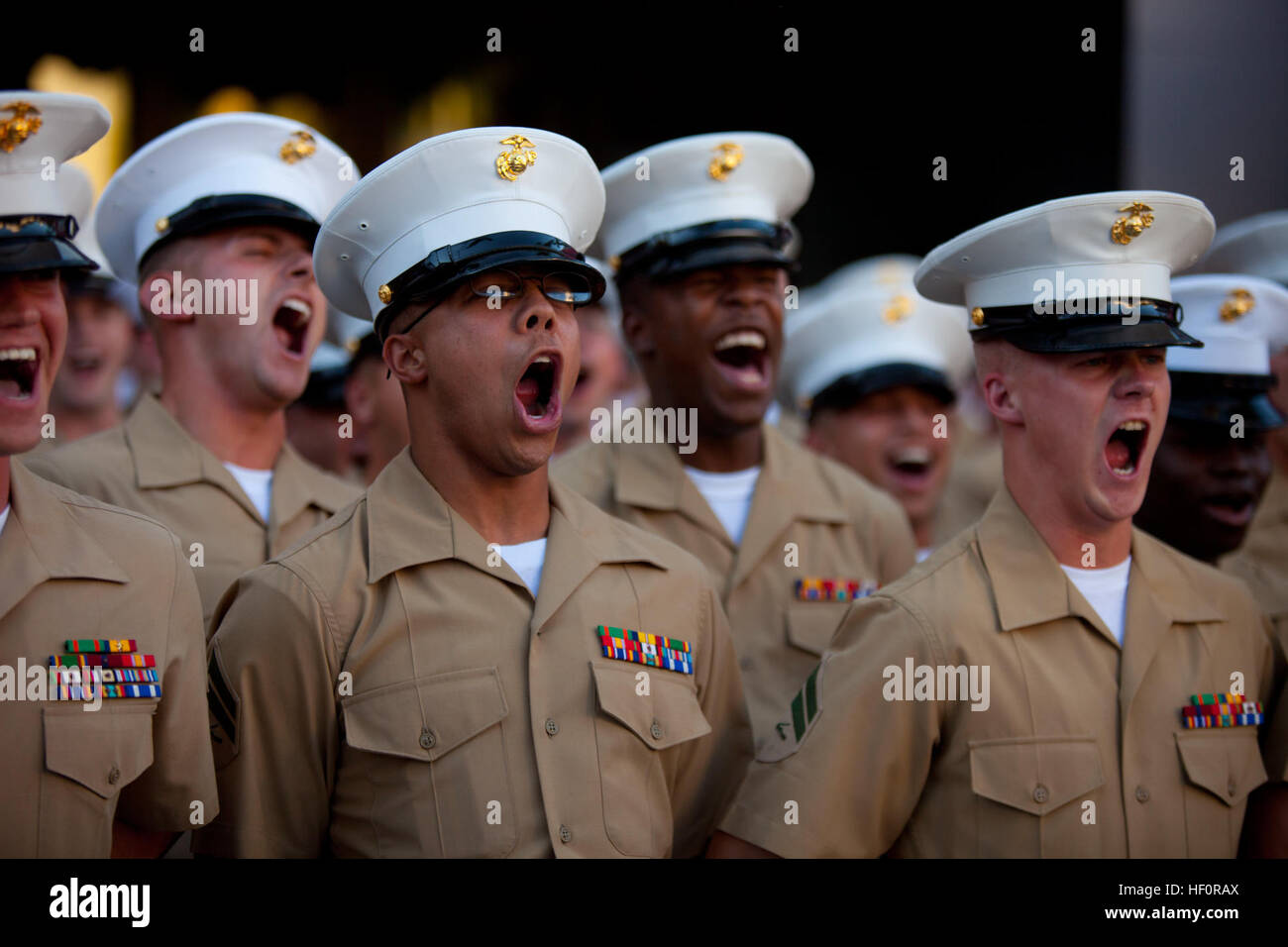 Marines from the 26th Marine Expeditionary Unit scream to outyell all