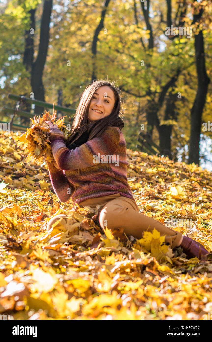 beautiful girl in autumn Park Stock Photo - Alamy